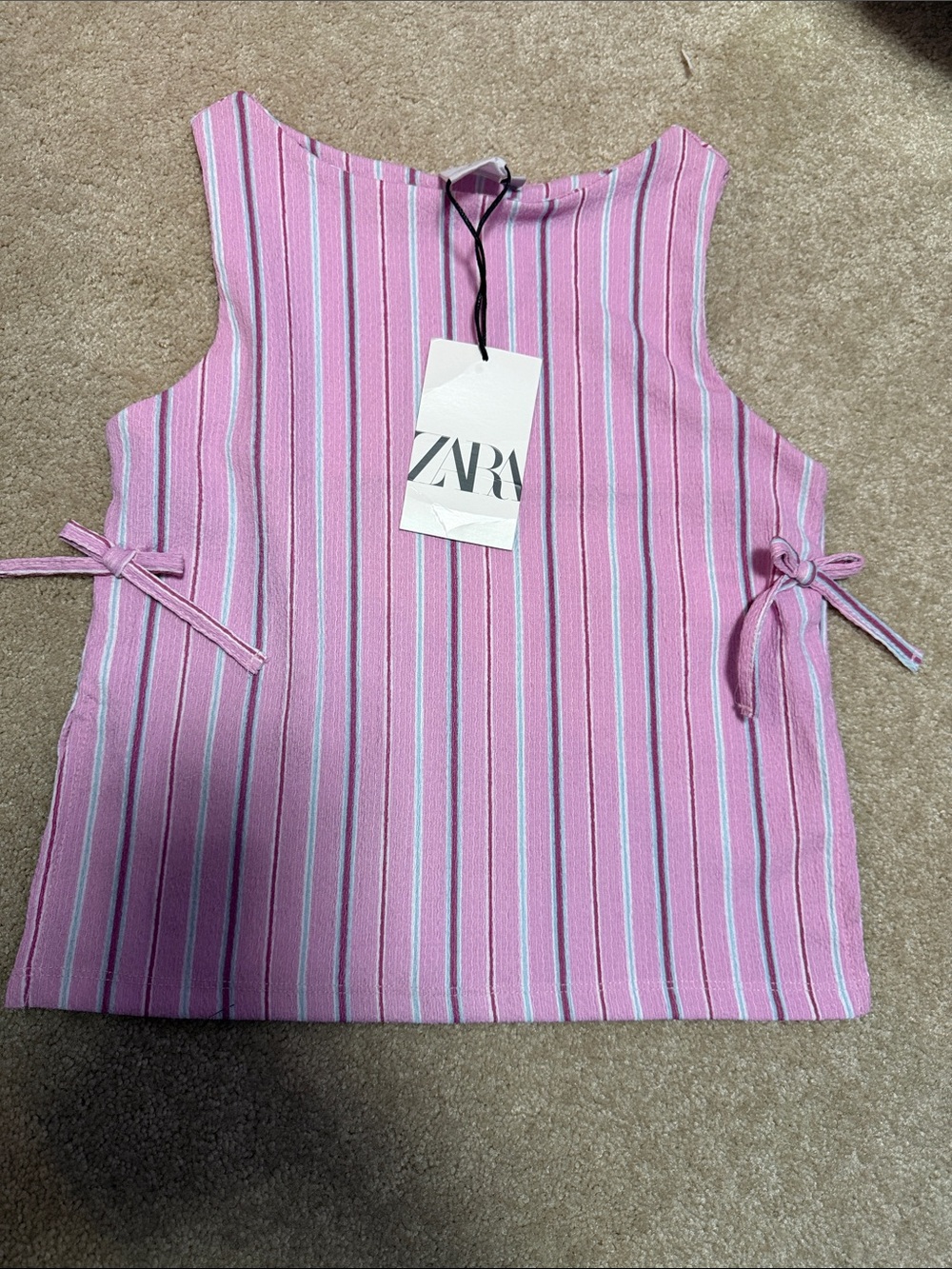 ZARA Pink Multi-Striped Sleeveless Tank with Side Ties